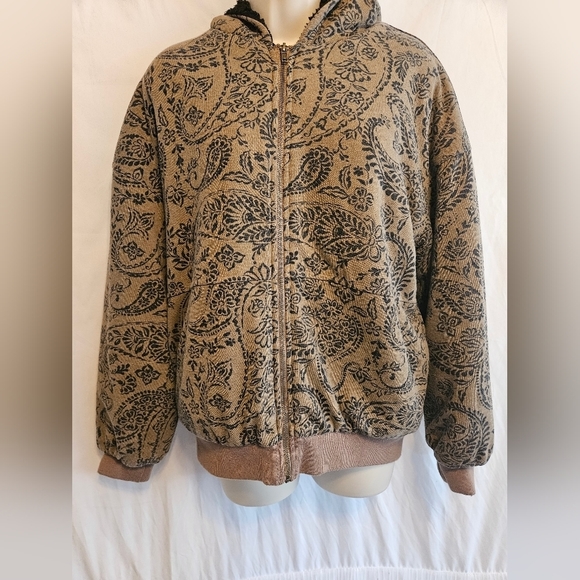 Forever 21 Paisley Print Zip-up Hoodie. size S  Brown and black  sherpa - Picture 7 of 16